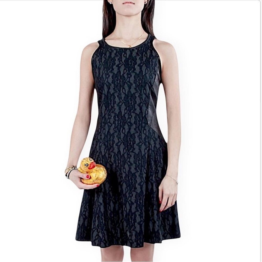 Sea New York Distressed Leather Lace Panel Dress - Size 2